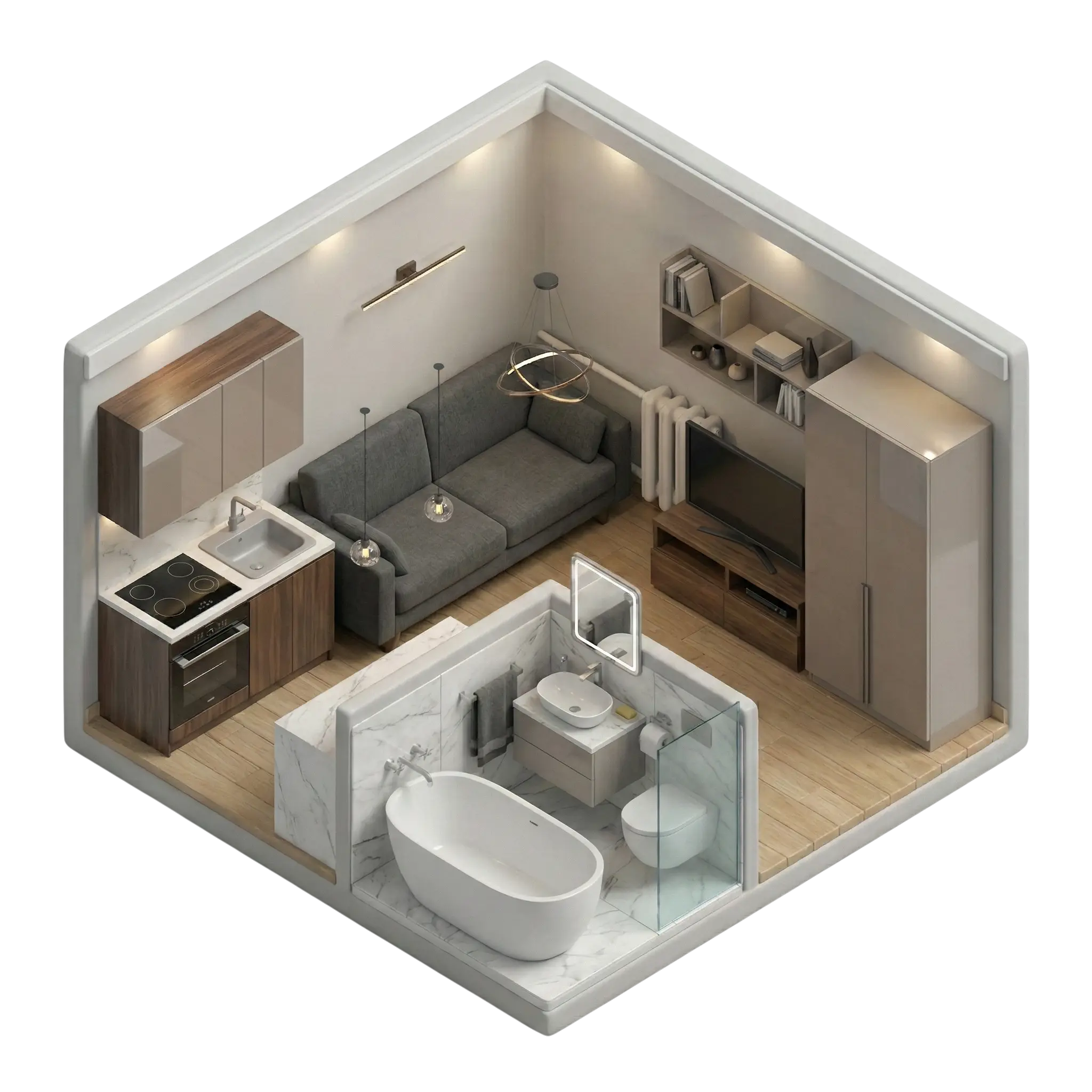 Светлая 3D-иллюстрация гостиной